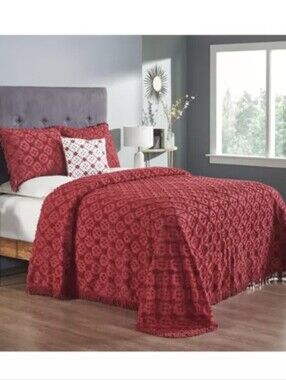Set of 4 Queen 100% Cotton Tufted Luxurious Bedspread Set Burgundy